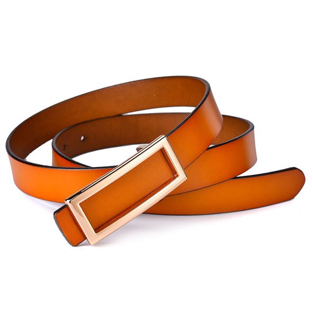 Cinturón de piel auténtica con hebilla lisa para mujer Cinturón de piel de vaca Cinturón informal rectangular distintivo, largo ajustable Diseño versátil