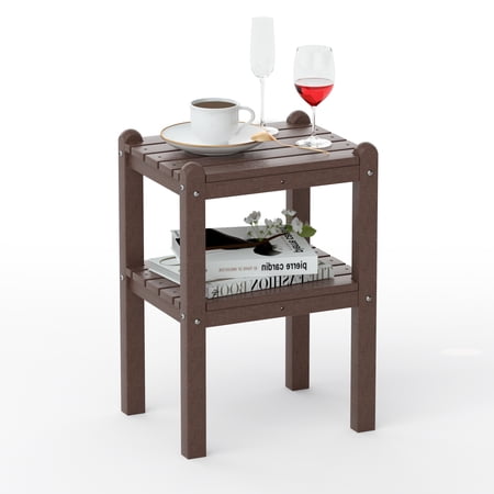 TORVA Outdoor Side & Accent Table All-Weather Recycled HDPE Lumber Patio Adirondack End Tables  Brown