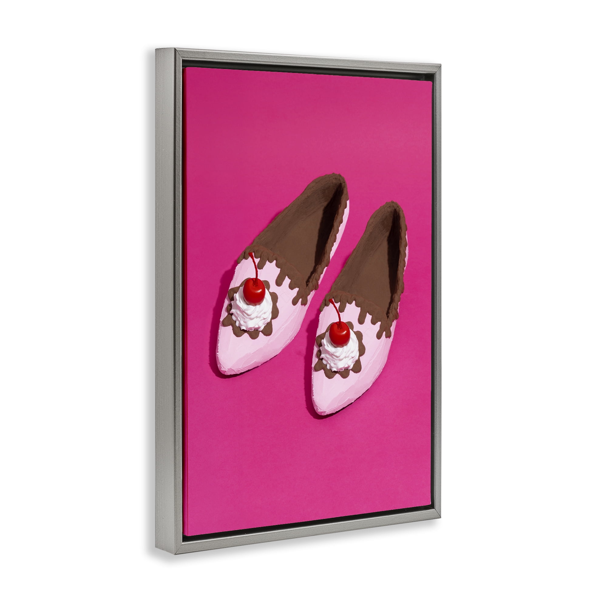 Stupell Industries Glam Dessert Shoes Novelty Painting Gray Floater Framed Art Print Wall Art, 21 x 31