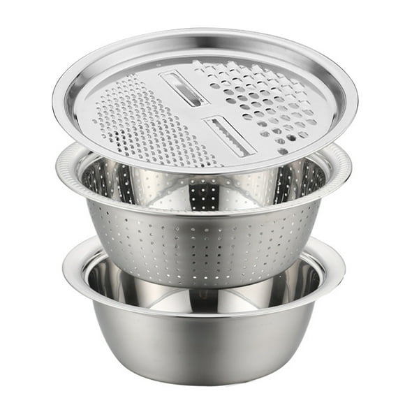 Multifunctional Thicken Stainless Steel Basin 3 in 1 Stainless Steel Grater Solid Basin Drain Basket Washing Bowl Set