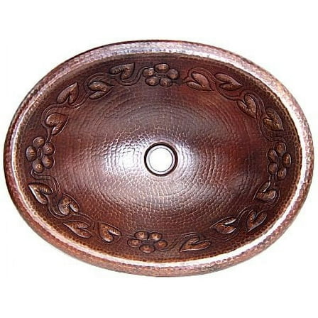 Hammered Oval Flowers Bathroom Copper Sink