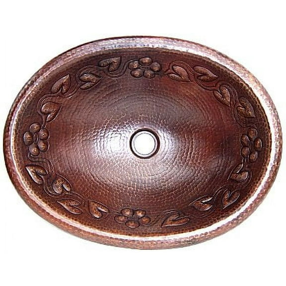 Hammered Oval Flowers Bathroom Copper Sink