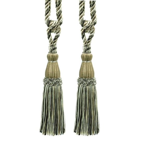 DECOPRO Elegant Lustrous Curtain Tassel Tieback, Tassel Length 8 1/2" (21.5cm), Spread 30" (76cm) # TBC085, Pewter Beige #PR04 (Dark Beige, White Ivory, Pure Black) Set of 2