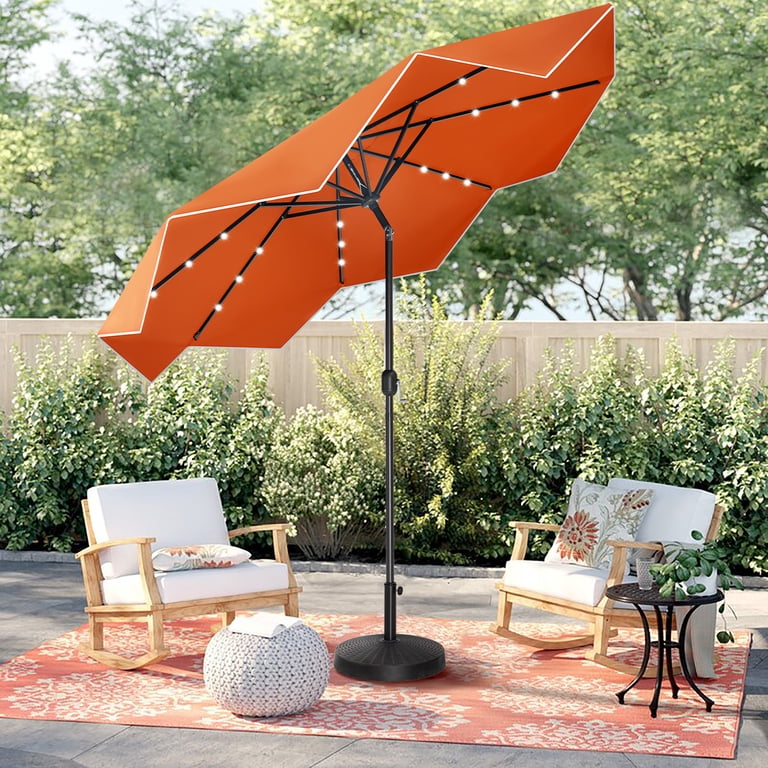 MF Studio 9 Ft Patio Umbrella with LED Solar Lights Orange - Walmart.com