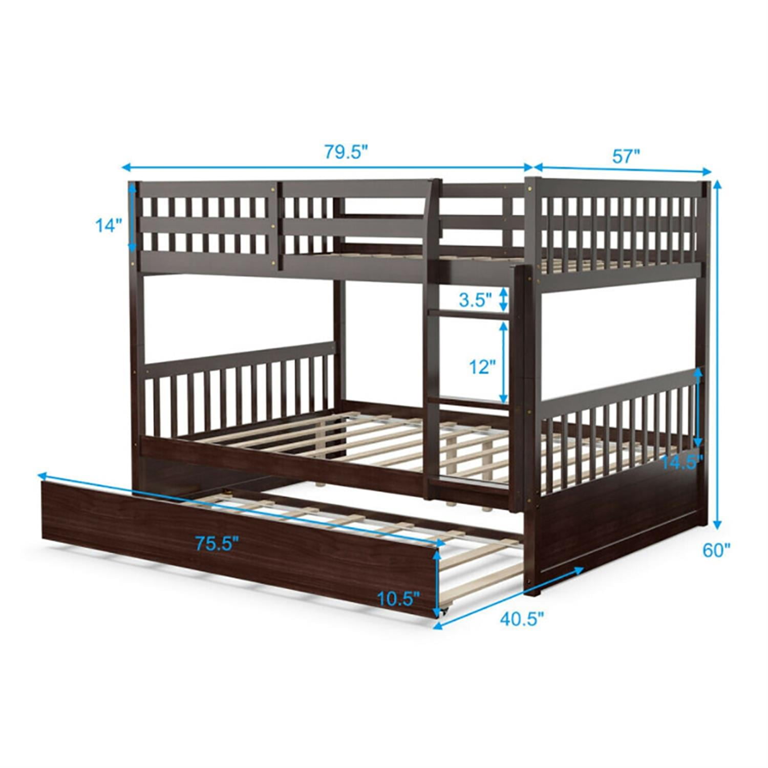Demi Bonn Bunk Beds Full over Full with Ladder in the Steps and a Full Trundle, Bunk Bed Platform Twin Over Twin, Brown