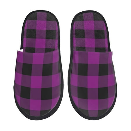 

House Slippers for Women and Men Purple black plaid A Comfy Fuzzy Bedroom Slippers Furry Home Shoes for Indoor Outdoor
