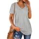 thumbnail image 2 of Camiseta de mujer simple con rayas verticales de corte holgado y manga corta con cuello en V de color puro para el verano, 2 of 6