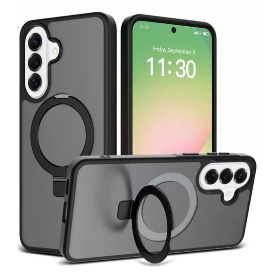 Entronix Magnetic Case for Galaxy A17, Frosted Matte Back with Kickstand Shock-Absorbent Hybrid Cover, Black