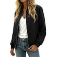 thumbnail image 4 of OGLCCG Women's Bomber Jacket Waterproof Zip Up Long Sleeve Fall Outerwear with Pockets Trendy Casual Windbreaker Jacket,Size S-XXL, 4 of 7