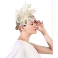 thumbnail image 5 of Tocado de malla de flores y plumas beige con pinza para el pelo, accesorios para el cabello de boda para mujeres y niñas, 5 of 5