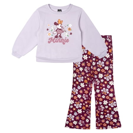 Disney Minnie Mouse Little Girls' 2-Piece Sweatshirt and Flare Leggings Set Retro Plum