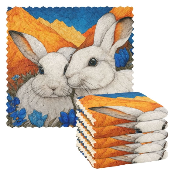 6 Pieces of Kitchen Towels 11x11Inch Kitchen Dish Cloths Kitchen Dish Towels Reuseable Cleaning Cloths Two Little Rabbits