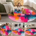 thumbnail image 5 of Round Rugs 5Ft, Pink Orange Teal Round Area Rug Washable Indoor Throw Carpet, Modern Contemporary Oil Painting Soft Non Slip Circle Rug for Cabinet Bathroom Home Decor Aesthetic, 5 of 8