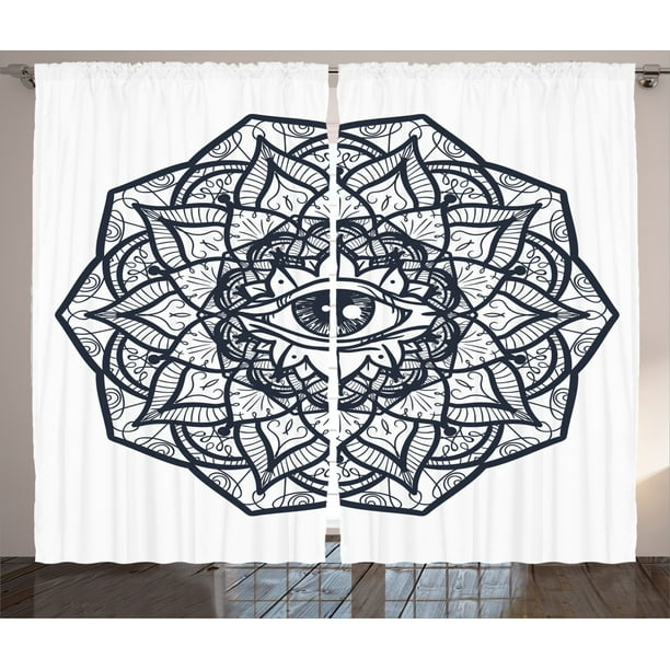 oosten merknaam Artistiek Occult Decor Curtains 2 Panels Set, Ornamental Eye with Ethnic Mandala Form  Providence Energy in Action Design, Window Drapes for Living Room Bedroom,  108W X 90L Inches, Black White, by Ambesonne -