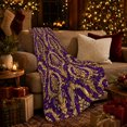 thumbnail image 3 of Golden Medallions Within Ornate Oval Frames On Purple, Cozy Flannel Blanket for Baroque Art Enthusiasts, Regal Ornate Baroque Pattern Home Decor for Living Room and Bedroom, Housewarming Gift, 3 of 7