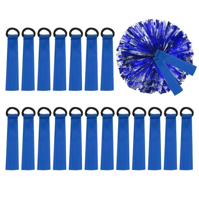 Etiquetas de nombre de pompones de animadora, etiquetas de equipo en blanco para campamento de animadoras, etiquetas de pompones con cinta, 24 piezas azules