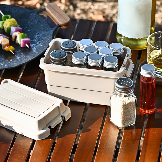 Desktop Mini Storage Box for Camping BBQ Tools and Condiment Bottles, 7-Piece Set