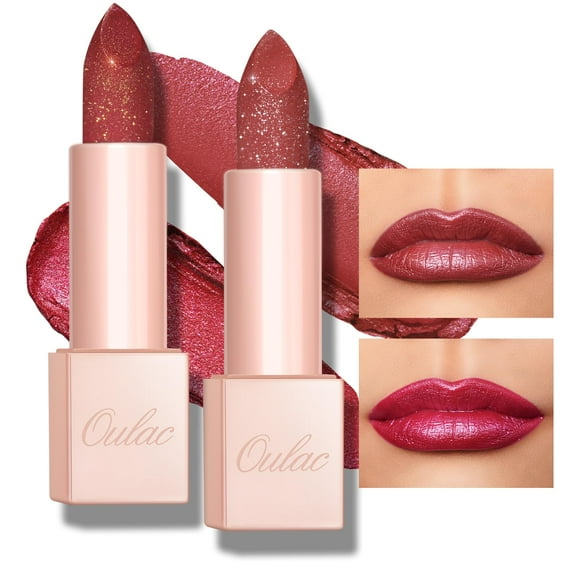 Set de pintalabios Oulac Shimmer, bálsamo labial vegano con color, 2 unidades, D03+D04