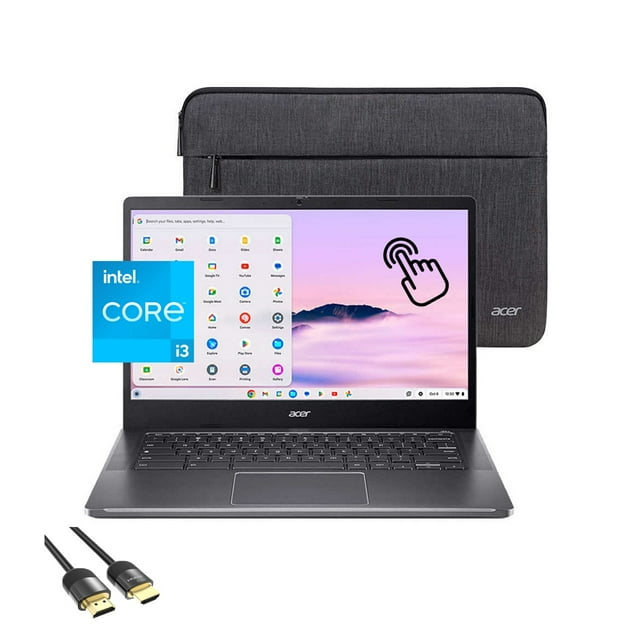 Acer Chromebook Plus 514, Écran Tactile FHD IPS 14”, Core i3-N305, 8 Go DDR5, 512 Go PCle SSD, Webcam, Wi-Fi 6E, USB-C, Housse de Protection Incluse, Version US KB, Câble HDMI PDG, Chrome OS
