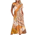 thumbnail image 1 of Pisexur Robe d'Été 2024 pour Femme, Plage, Décontractée, Florale, Manches Courtes, Bohème, Maxi, Col Ras du Cou, Smockée, à Étages, Fluide, Longue, 1 of 3