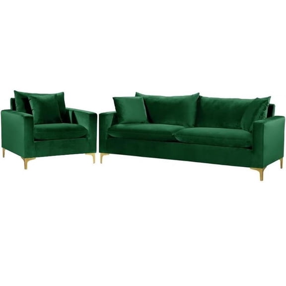 Home Square 2-Piece Furniture Set with Velvet Accent Chair and Sofa in Green