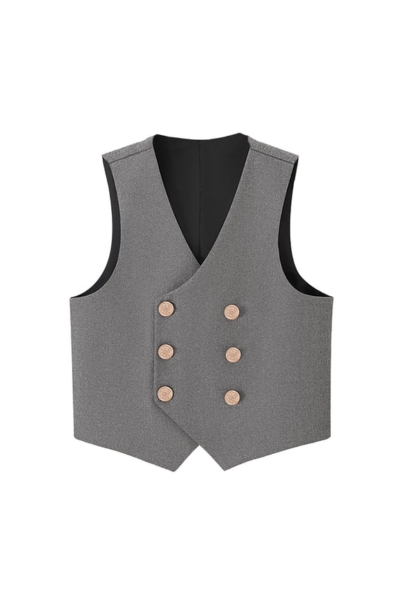 Little Kid Boy's 4 Button Double Formal Suit Vest Thermal Shirt Brace Undershirt Boys Active Top Came Shirt Boys Quick Fit Large Shirts Long Sleeve Fruit Tops Athletic Undershirt 5-6 Years Gray