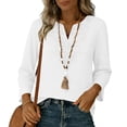 thumbnail image 6 of Women's 3/4 Sleeve V Neck Hollow Out Top Shirts Blouses, Solid Color Loose Fit Boho Chic Tunic, Casual Vacation Beach Party Night Out Fashion Essential | CSEONE,White XL, 6 of 8