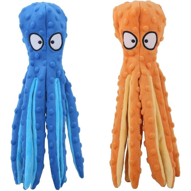 Juguetes chirriantes para perros, pulpo, sin relleno, juguetes de peluche arrugados para cachorros, juguetes interactivos duraderos para masticar perros pequeños, paquete de 2