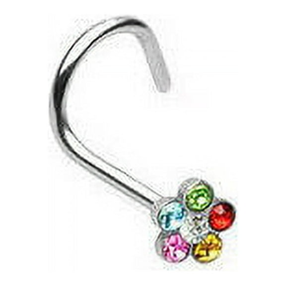 Nose Screw with Multi-Color Gem Paved Flower 18 Gauge 6mm
