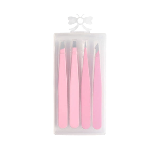 EGNMCR Stainless Steel Eyebrow Clip Set Plucking Tweezers In Plastic Box 4PC Eyebrow tweezers