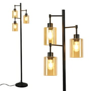 Depuley 3 Lights Industrial Floor Lamp with Wonderful Amber Glass Shade (3 LED Bulbs Included)