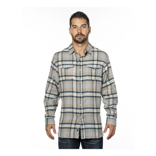 Burnside Chemise en Flanelle à Manches Longues Teinte en Fil, TG, Pierre