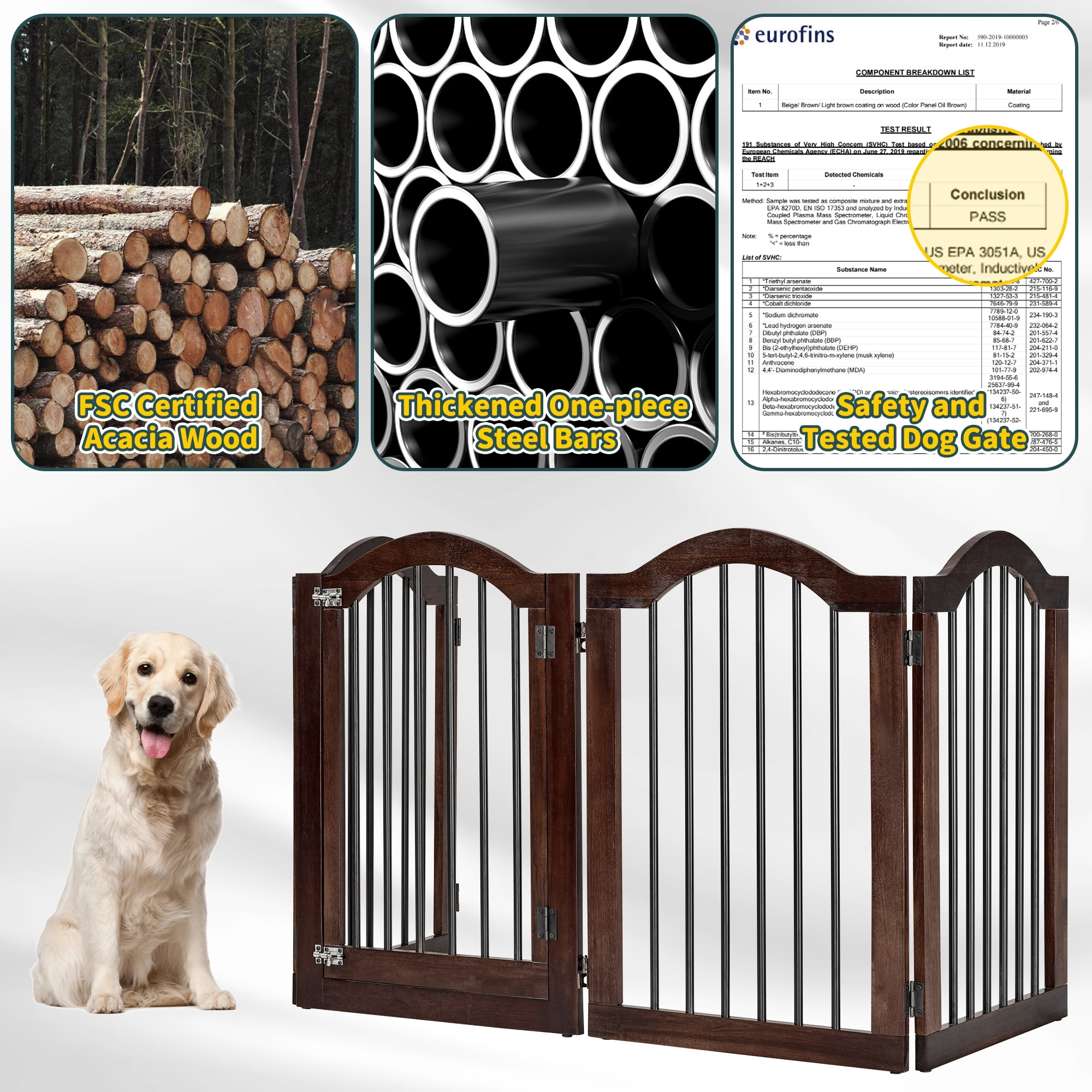 TrumanPick Dog Gate Free Standing Foldable Pet Gate for Dogs 30"H x 144"W