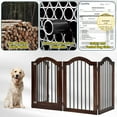 thumbnail image 4 of TrumanPick Free Standing Pet Gate with Door 30"H x 96"W Foldable Dog Gate 4 Panels Solid Wooden Dog Fence Indoor with Support Feet for House Doorways Stairs, Brown, 4 of 11