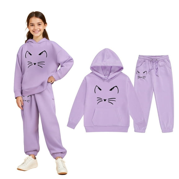 Tween Girls Boys Sweatsuit Set 2PC Long Sleeve Purple Sweatshirt Jogger Set Fall Clothes Toddler 10-11 Years Boys Clothes