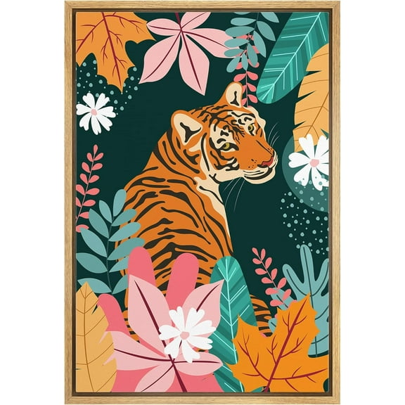 Aaheei Canvas Print Wall Art Preppy Room Decor Jungle Flower Tiger Cat Teen Girls Wall Decor Decorative Modern Art Colorful Multicolor for Living Room, Bedroom, Office Natural