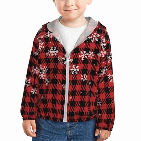 

Lukts Red Buffalo Plaid Print Children s Long-Sleeved Sun Protection Clothing Hooded Sweatshirts for Boys and Girls Outdoor Sports-4 Years