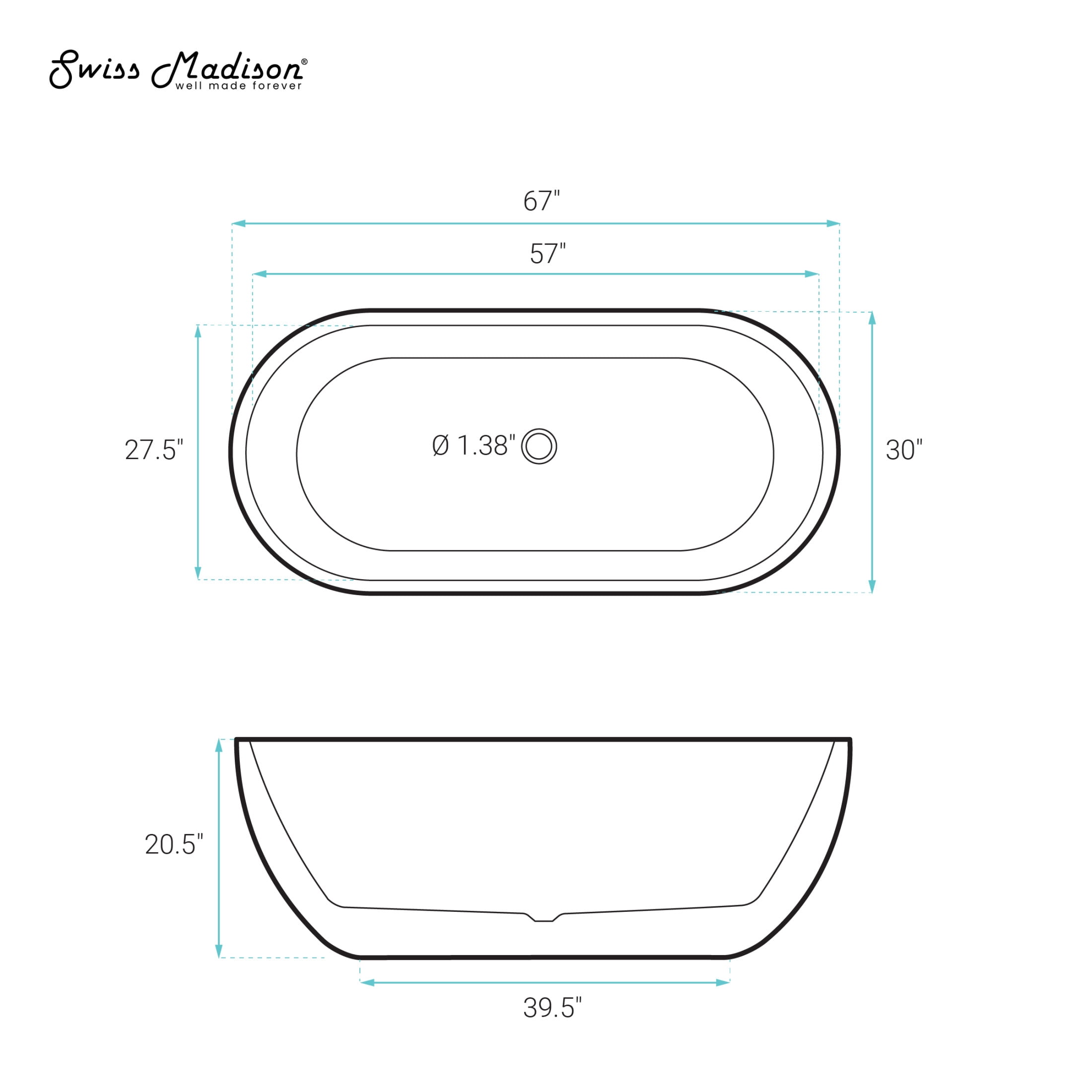 Claire 60" Freestanding Concrete Bathtub in Sand, Drain Included
