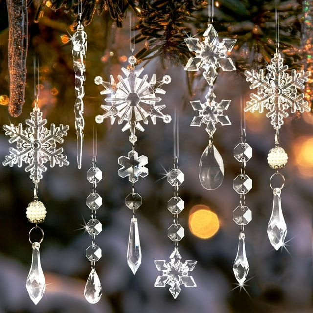 Ornamentos de Árbol de Navidad OuMuaMua 48 piezas de Copos de Nieve de Cristal Acrílico