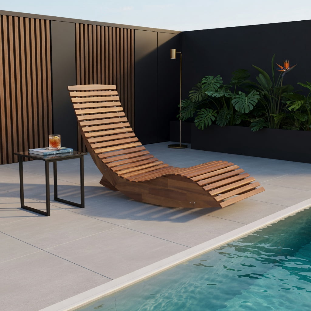 Hommoo Outdoor Acacia Wood Rocking Chair, High-Back, Wide Slatted Seat, Perfect for Patio, Porch & Garden, Natural