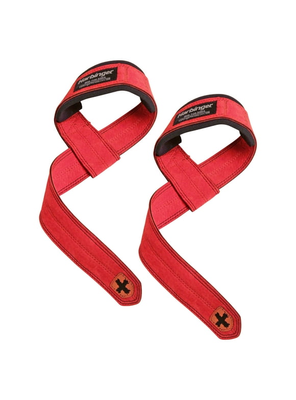 Harbinger Padded Leather Lifting Straps, Red