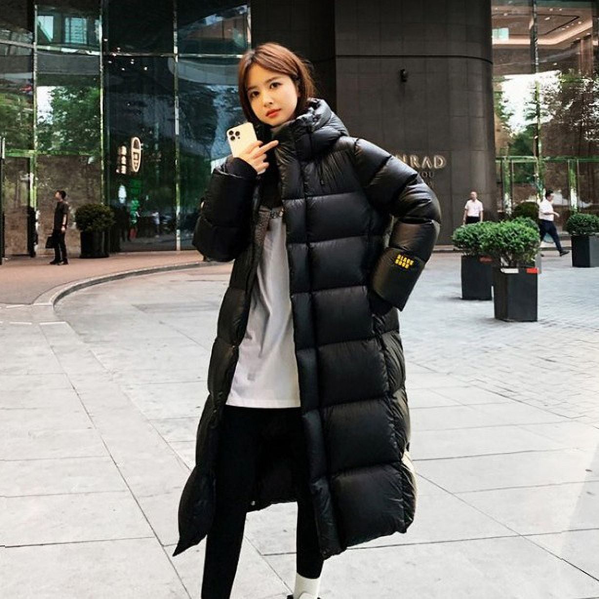 Black gold down jacket women s women s winter long down jacket hooded white duck down winter jacket
