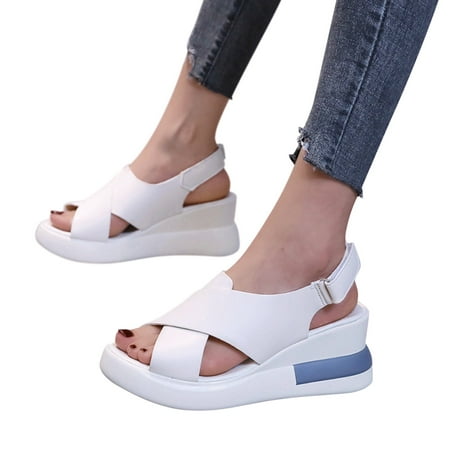 

〖Yilirongyumm〗 White 39 Sandals Women Fashion Womens Breathable Lace Up Shoes Thick Soled Wedges Casual Sandals