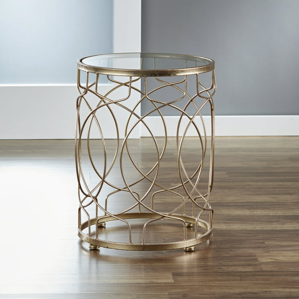 Firstime Co Loop Side Table In Gold, Crafted Mirror Pedestal Table