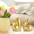 thumbnail image 5 of Xecvkr Ceramic Rabbit Ornaments Cute Living Room Decor Desktop Bookcase Study TV Cabinet Home Office Bedroom Birthday Valentine’s Easter Holiday Gift Friends Family Set of 2 Gold, 5 of 7