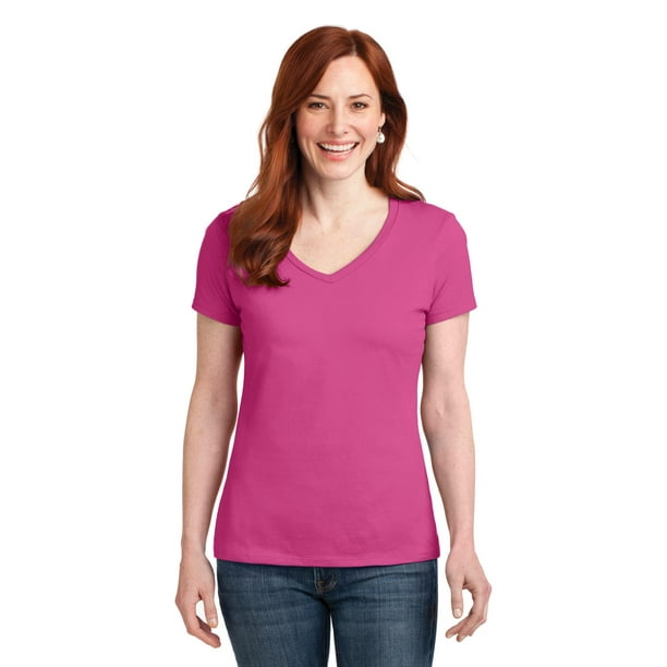 Camiseta Hanes® Ladies Perfect-T de algodón con cuello en V. S04V hanes S04V