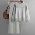 thumbnail image 2 of Lovskoo 2024 Women's Sweater Set Trendy Versatile Round Neck Long Sleeve Loose Top Blouse Pants Set Gray, 2 of 9