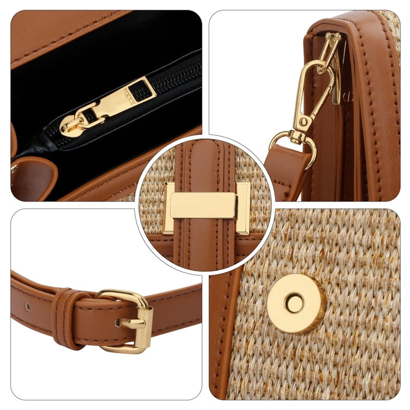 AOUNQ Purses and Handbags for Women, Classic Straw Crossbody Bags with Adjustable Shoulder Strap, Summer Chic Woven Bag(Brown)