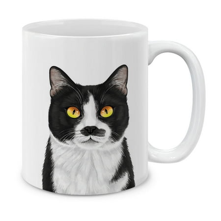 

MUGBREW 11 Oz Ceramic Tea Cup Coffee Mug Moustached Tuxedo Cat