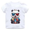 thumbnail image 4 of Camiseta de algodón con estampado de panda para niños y niñas, diseño bonito, DJ, hip-hop, panda, suave, cuello redondo, cómoda, 4 of 5